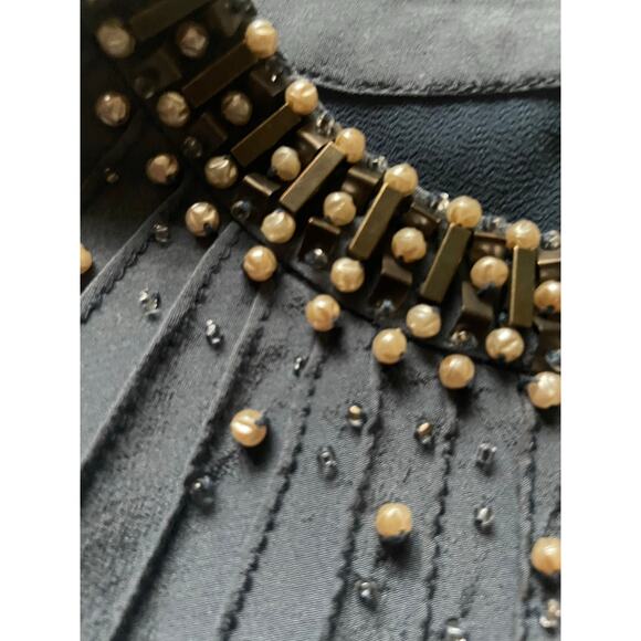 Tory Burch Womens/Teen Silk Sheer Blouse Beaded/Pearl Collar Slate color Size 0 - Picture 4 of 9